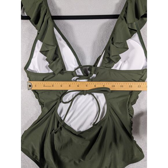 Cupshe Swim Suit Women's Large Dark Sage Green One Piece Ruffle Tie Closure NWT - Picture 9 of 12